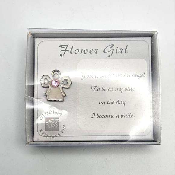 🆓️ FREE ADD ON  RUSS Flower Girl Keepsake Pin New Old Stock Pink Crystal - Picture 1 of 7